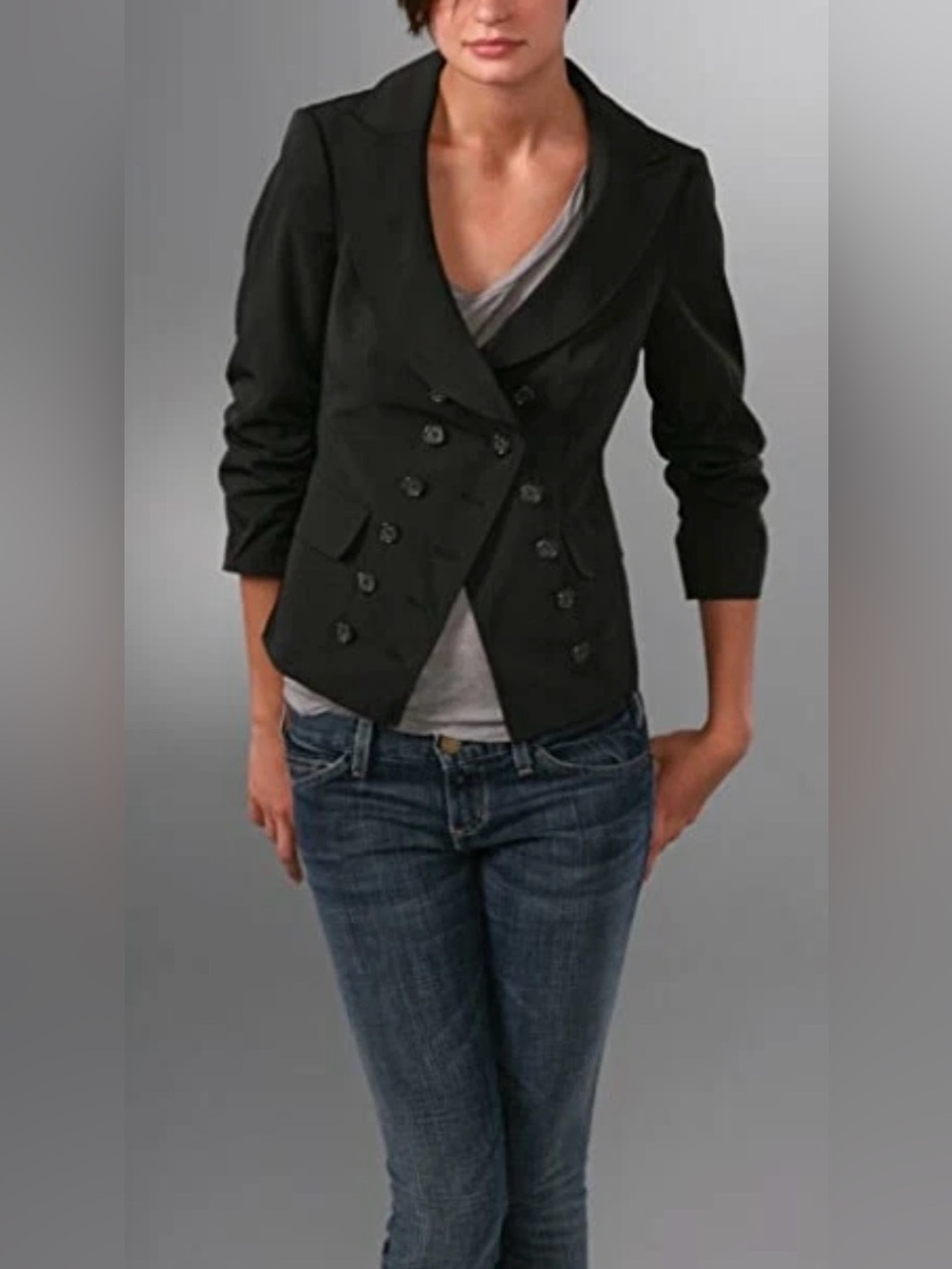 Y2K Elizabeth and James double breasted blazer 3/4 ruched sleeve Indie Sleaze 2